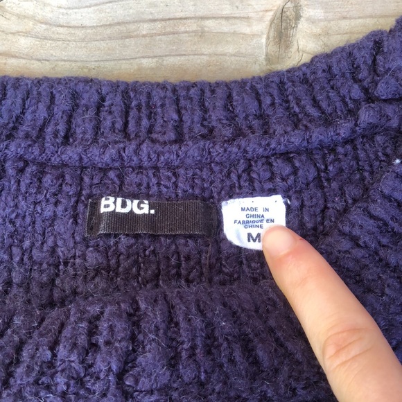 Navy Blue Knit Top w/ Brown Elbow Patches BDG (Size M- fits short) - Picture 2 of 5